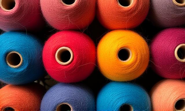 Sustainable dyed yarn on spools